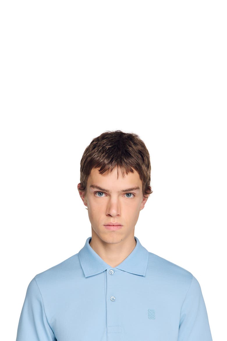 Cotton polo shirt with leather logo, Alternate, color, Blue grey