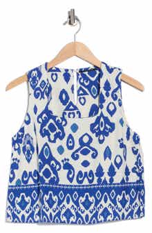 T Tahari Linen Blend Print Top