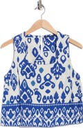 T Tahari Linen Blend Print Top