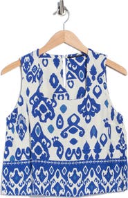 T Tahari Linen Blend Print Top