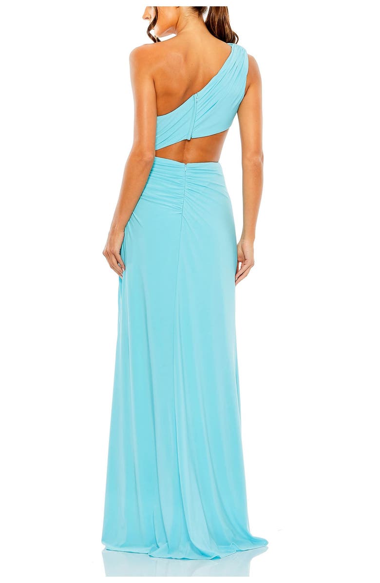 Mac Duggal Cut Out One Shoulder Ruched Back Gown, Alternate, color, Powder Blue