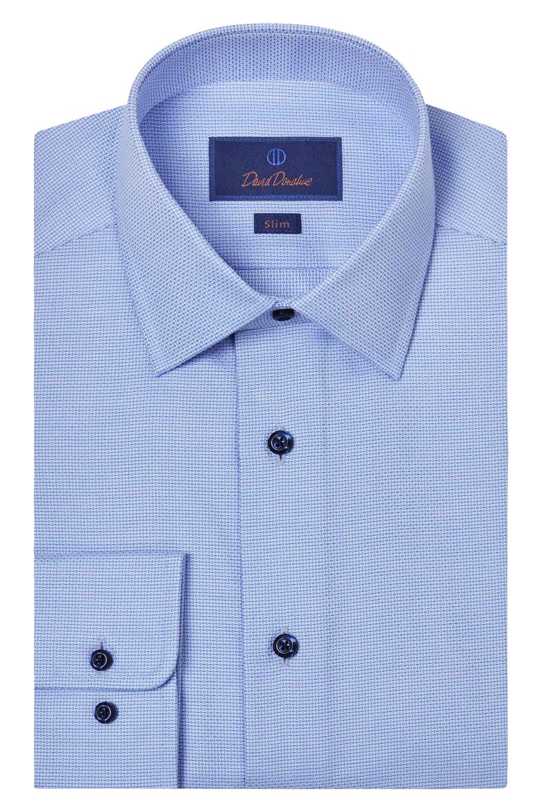 Slim Fit Cotton Microdobby Dress Shirt, Main, color, BLUE