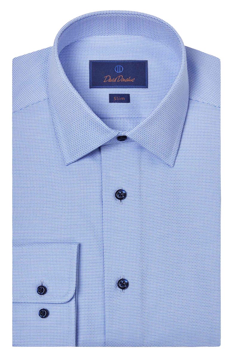 David Donahue Slim Fit Cotton Microdobby Dress Shirt, Main, color, Blue