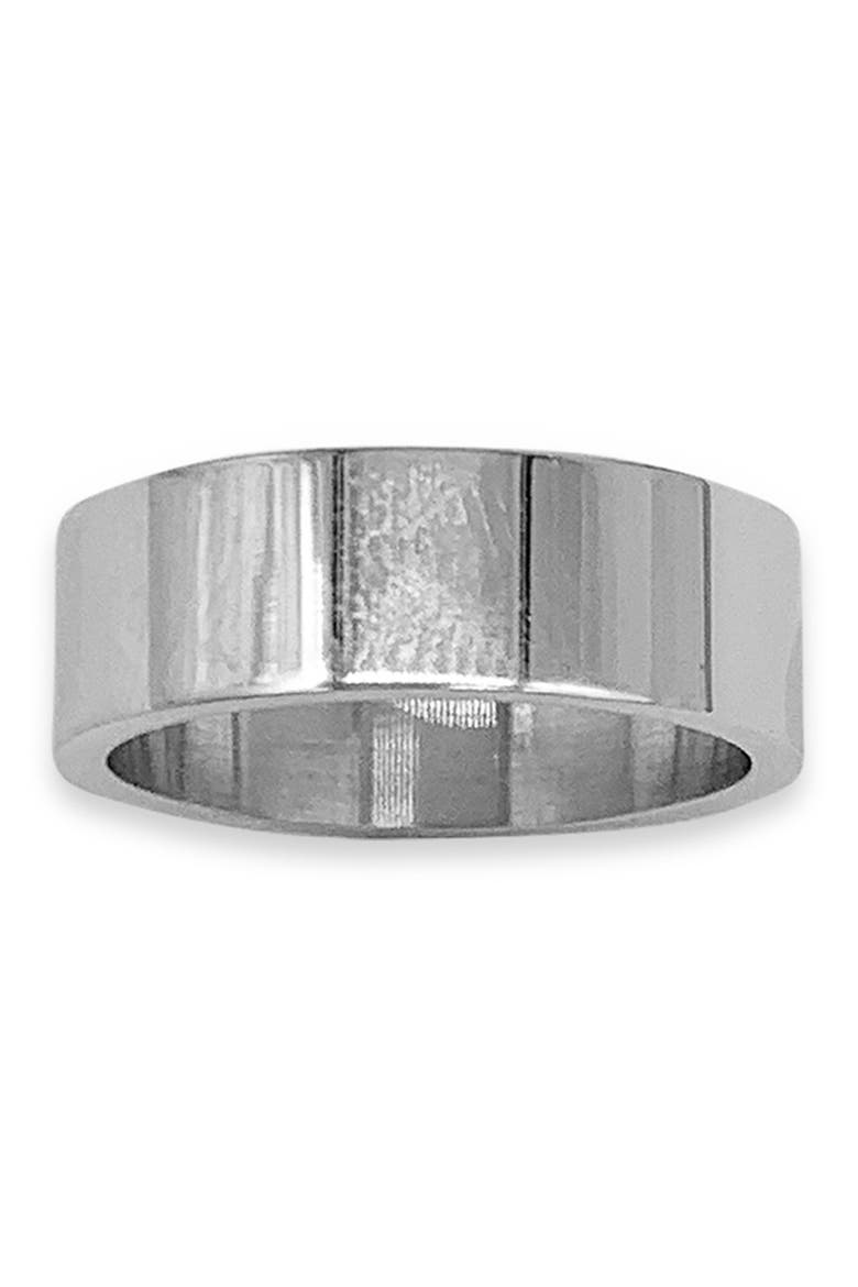 White Rhodium Plated Stainless Steel Stacking Ring, Main, color, SILVER