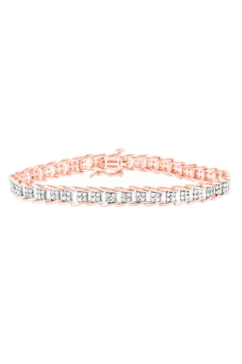 Silver 2.0 Cttw Diamond Fan-Shaped Fancy Chevron Link Tennis Bracelet, Main, color, Rose