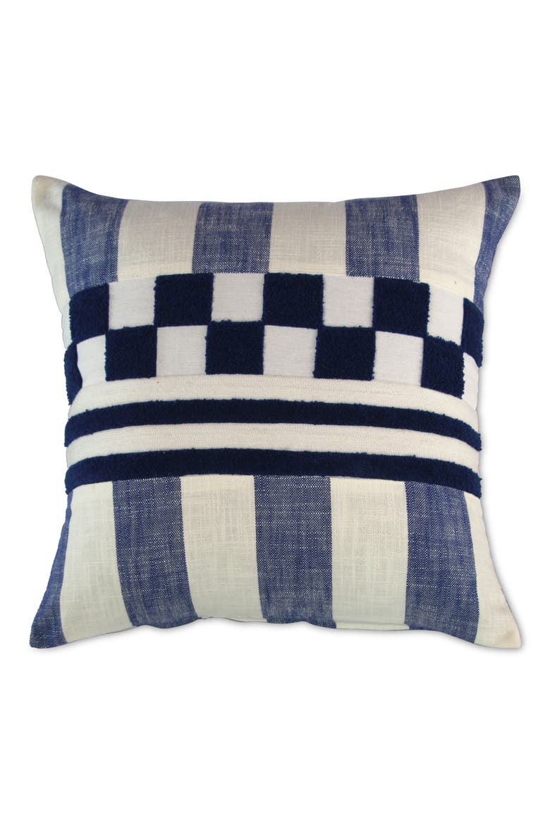 Checks & Stripes Throw Pillow, Main, color, INDIGO