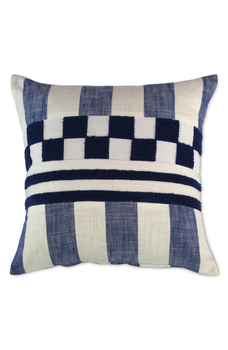 MACKENZIE CHILDS Checks & Stripes Throw Pillow, Main, color, Indigo