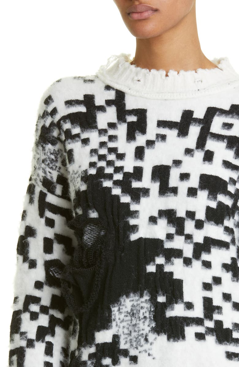 JW Anderson Gender Inclusive Oversize QR Code Jacquard Distressed Sweater, Alternate, color,