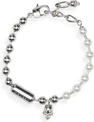 McQueen Men's Skull & Faux Pearl Bracelet