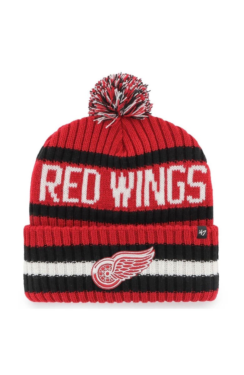 '47 Men's '47 Red Detroit Red Wings Bering Cuffed Knit Hat with Pom, Main, color, Red