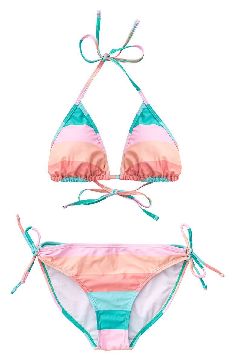 Snapper Rock Sunset Stripe Triangle Two-Piece Swimsuit, Main, color,