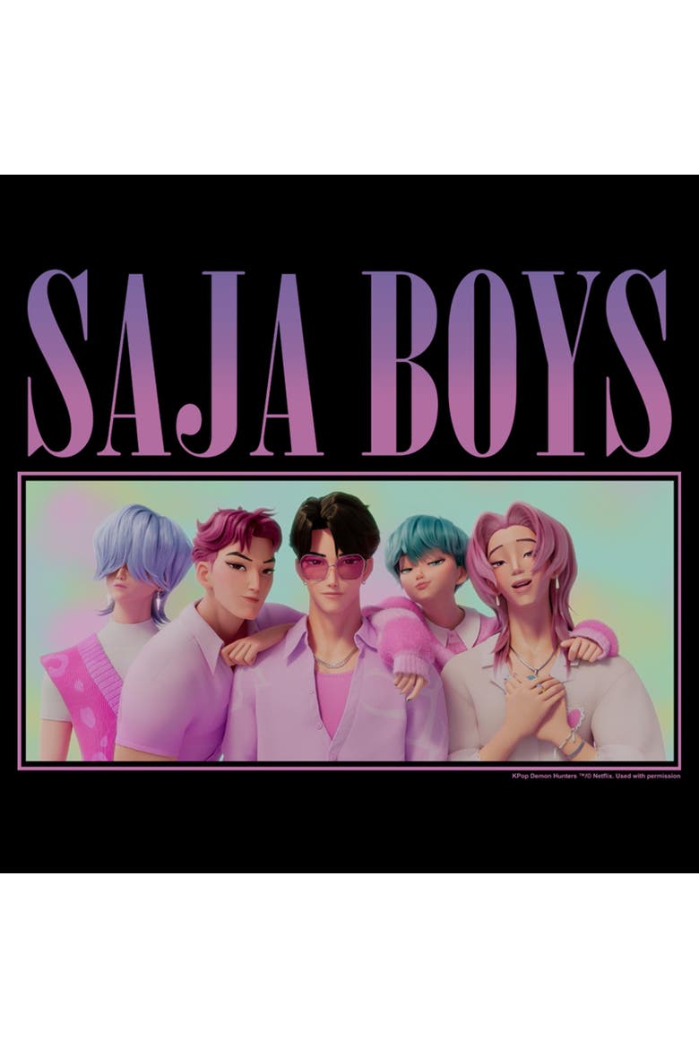Mens KPop Demon Hunters Saja Boys Group Shot T Shirt, Alternate, color, Black