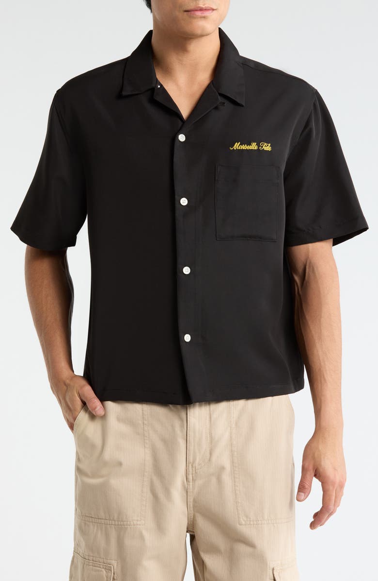 PacSun Ribbon Embroidered Camp Shirt, Main, color, Black