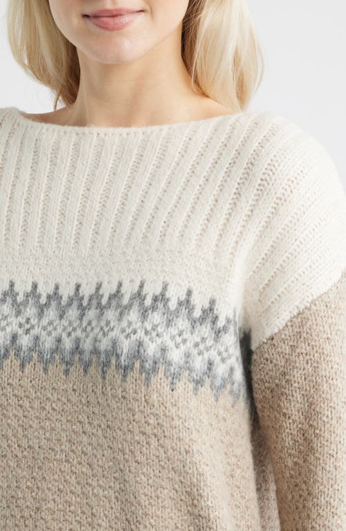 Lucky Brand Fair Isle Boat Neck Sweater In Neutral