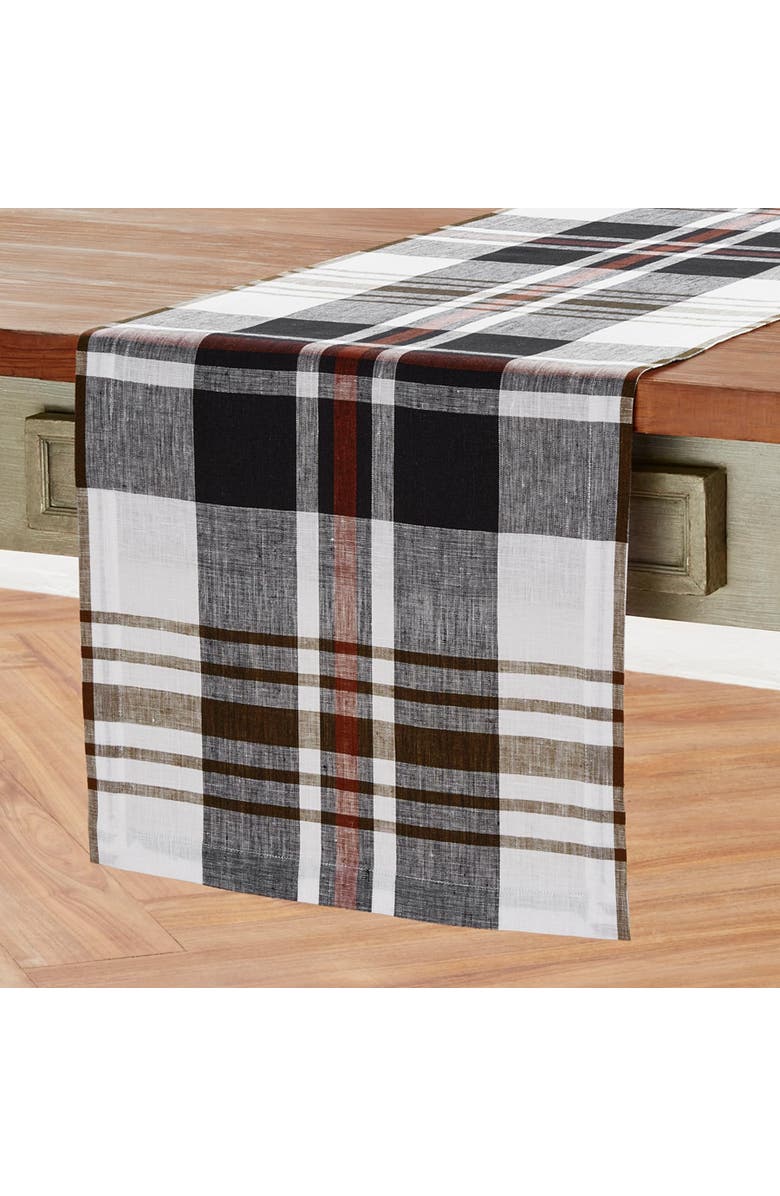 Solino Home Linen Table Runner - Oxford Plaid, Alternate, color, Black Oxford