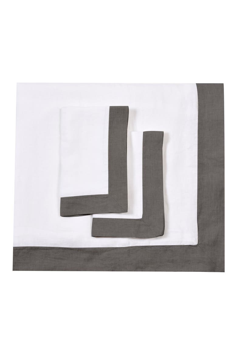 Linen Border Duvet 3-Piece Set, Main, color, DARK GREY