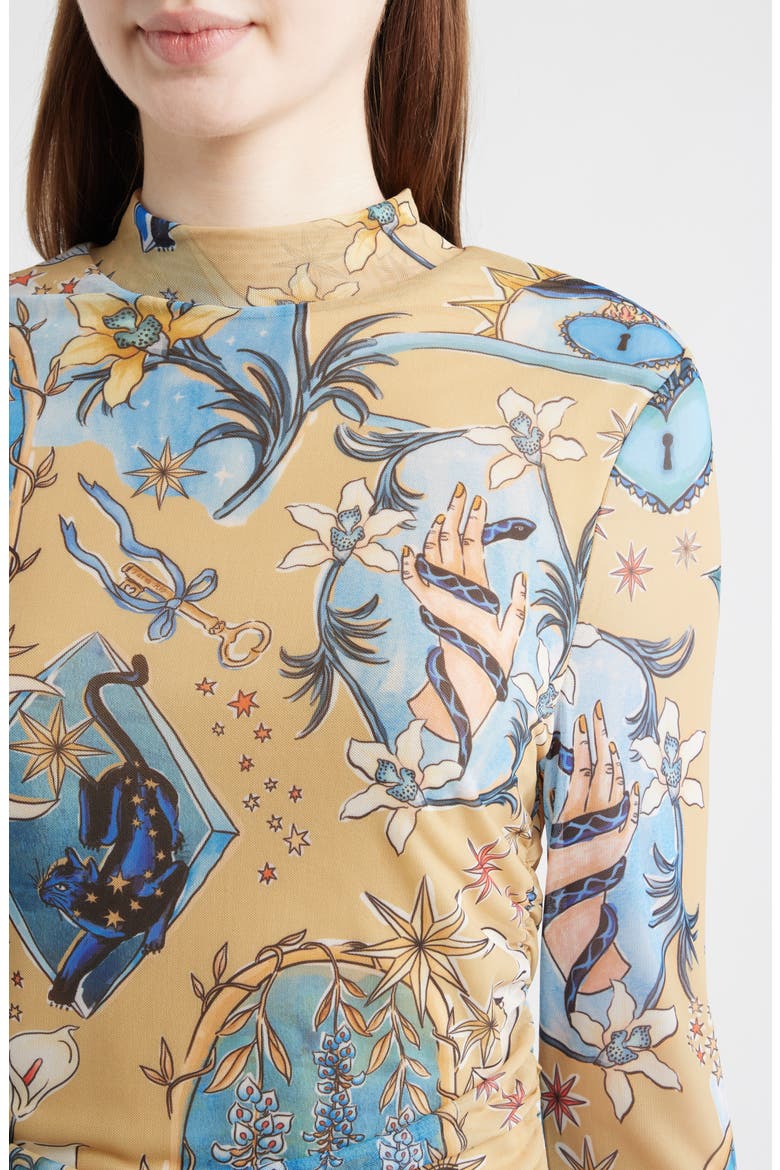 Mystical Sand Mixed Print Tulle Top, Alternate, color, BLUE