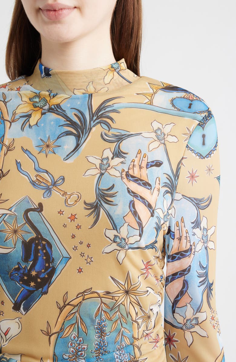 FARM Rio Mystical Sand Mixed Print Tulle Top, Alternate, color, Blue