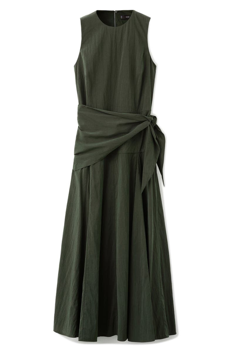 MANGO Sleeveless Sash Tie Dress, Alternate, color, Khaki Green