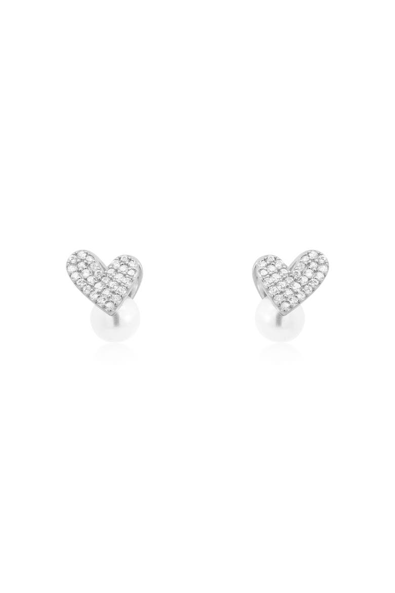 Pearl Heart CZ Stud Earrings, Alternate, color, Sterling Silver