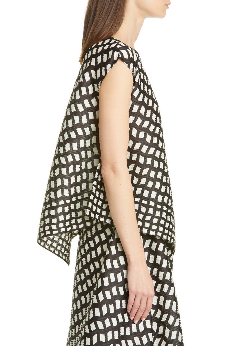 Pleats Please Issey Miyake Step Grid Asymmetrical Top, Alternate, color,