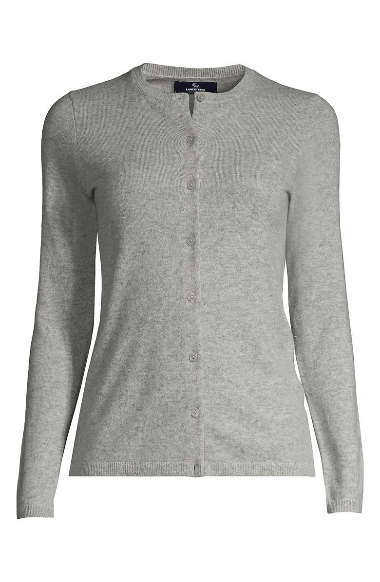Lands' End Tall Classic Cashmere Cardigan Sweater, Alternate, color, Gray Heather