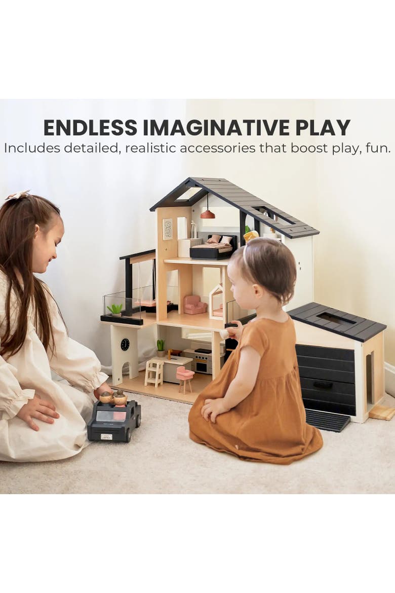 Sweet Family Wooden Dollhouse Set with Garage and Family Dolls for Kids, Alternate, color, Multicolor