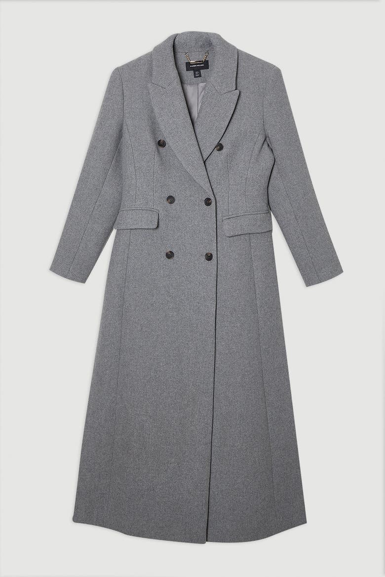 Wool Double Breasted Tailored Maxi Coat, Alternate, color, Grey Marl