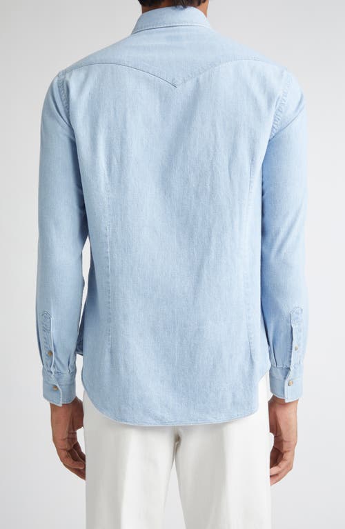 Eleventy Chambray Snap-up Western Shirt In Brown