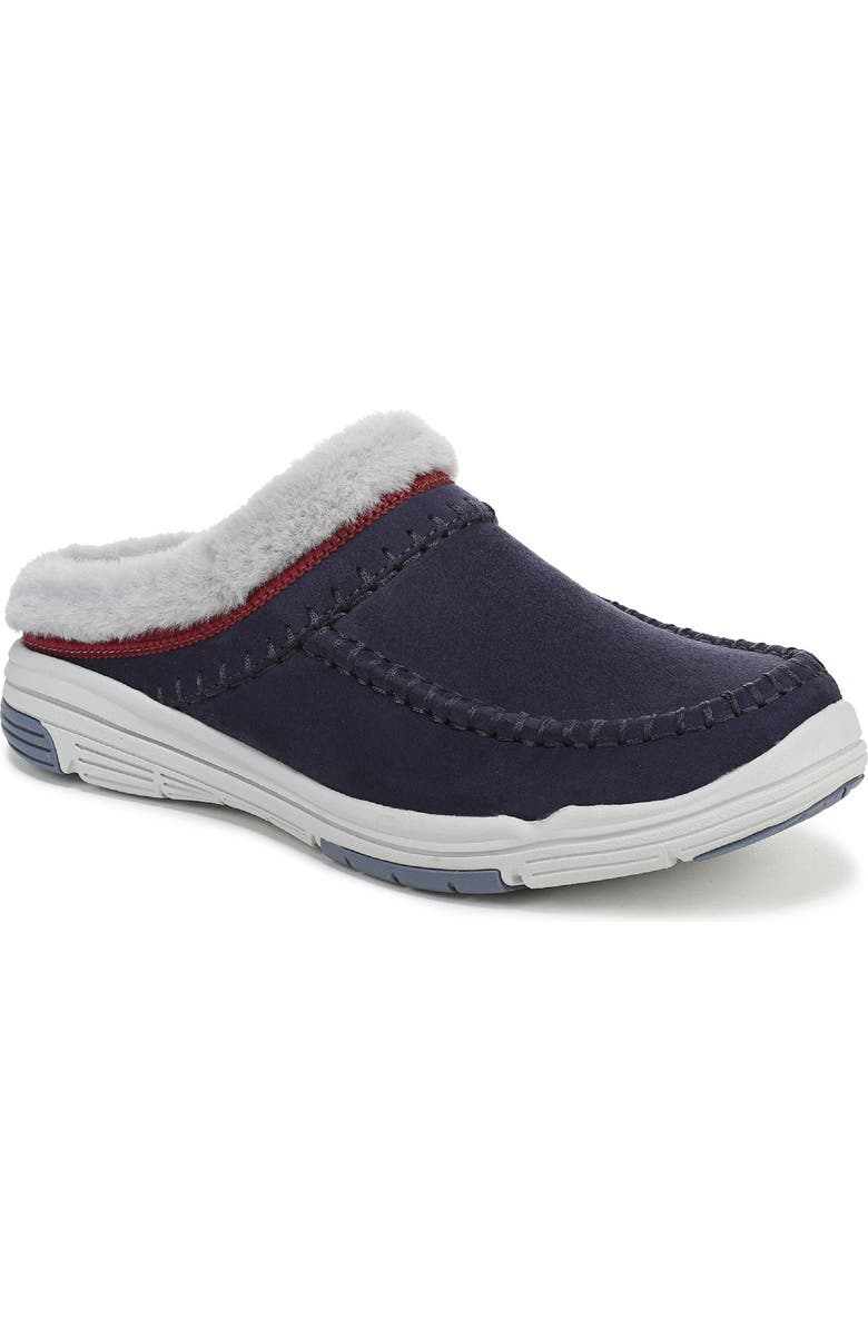 Rykä Arrow Faux Fur Trim Mule, Main, color, Academy Blue