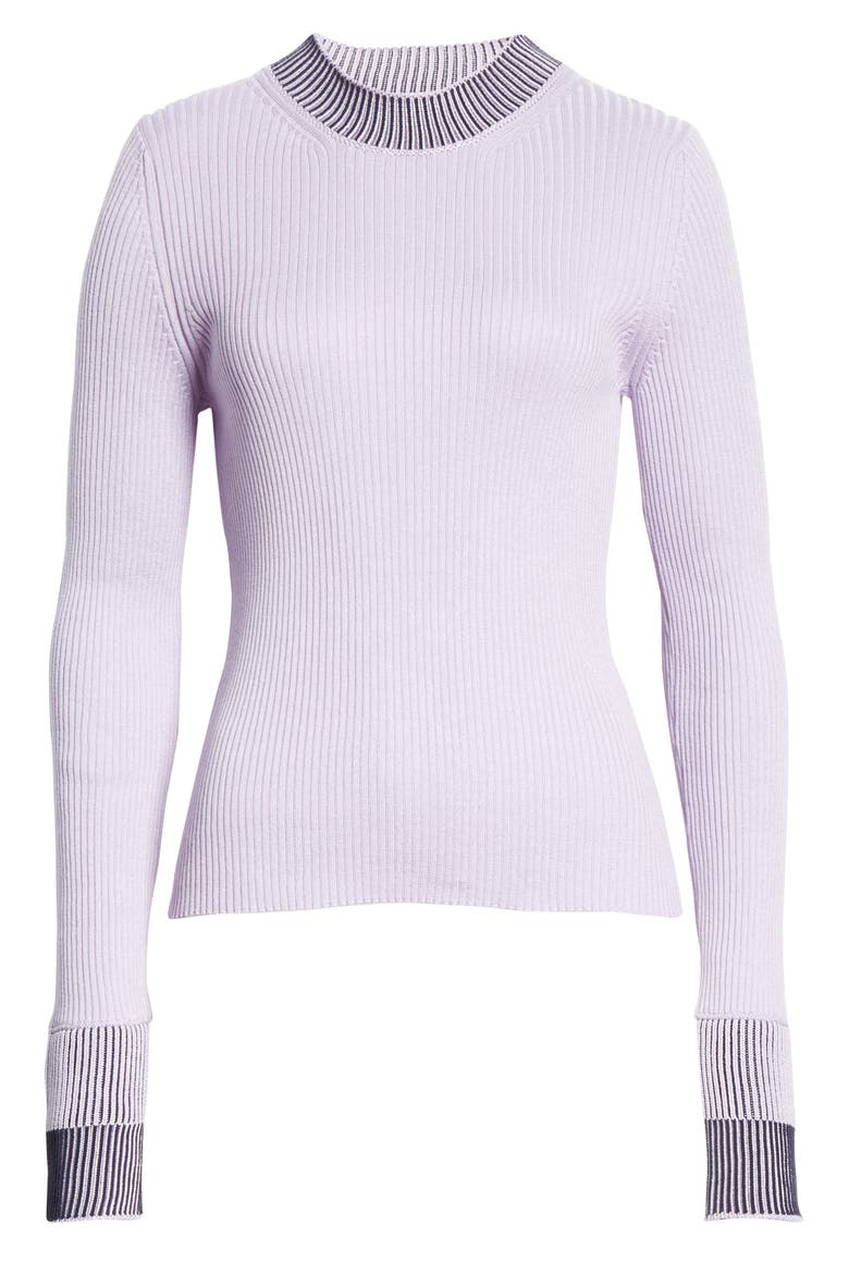 Contrast Rib Cotton Blend Sweater, Alternate, color, LILAC/ NAVY BLUE