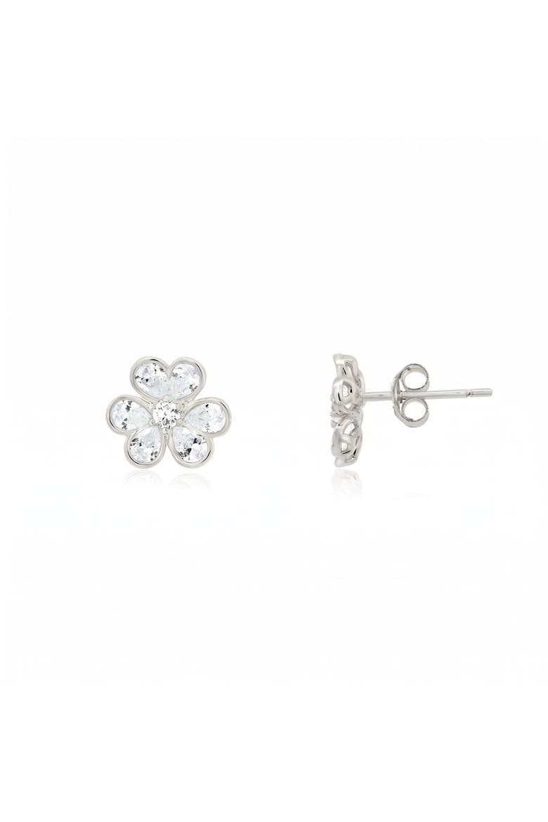CZ Flower Stud Earrings, Main, color, Sterling Silver