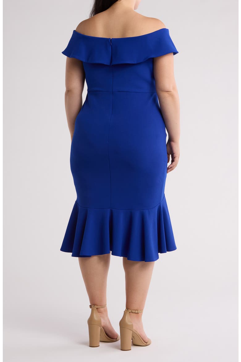 Off the Shoulder Scuba Crepe Cocktail Dress, Alternate, color, COBALT