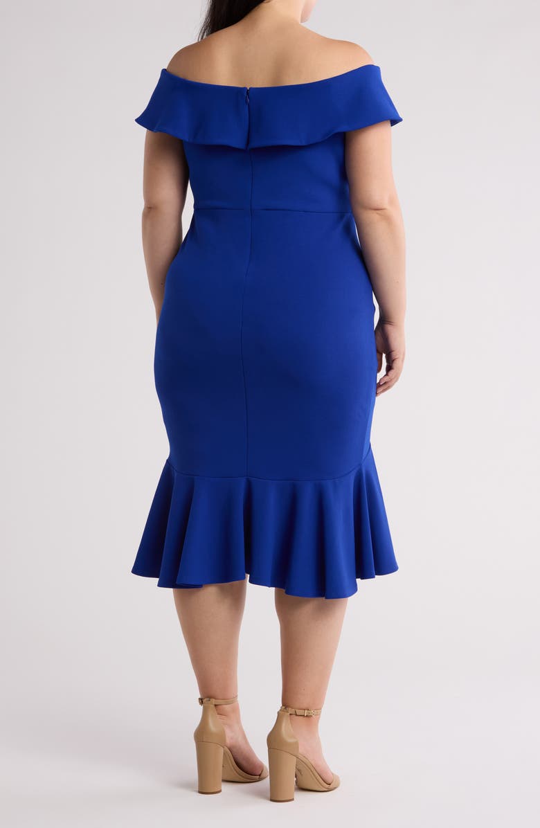 Marina Off the Shoulder Scuba Crepe Cocktail Dress, Alternate, color, Cobalt