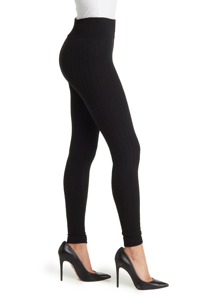 Brushed Cable Knit Leggings, Alternate, color, BLACK