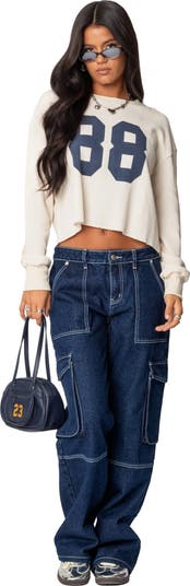 88 Crop Long Sleeve Waffle Knit Top
