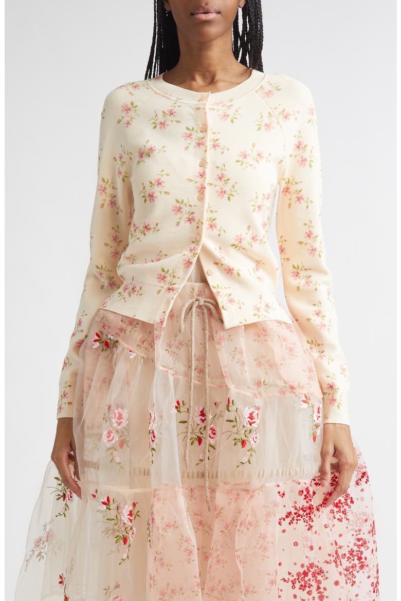 Shrunken Tiny Flower Cardigan, Main, color, CREAM FLORAL
