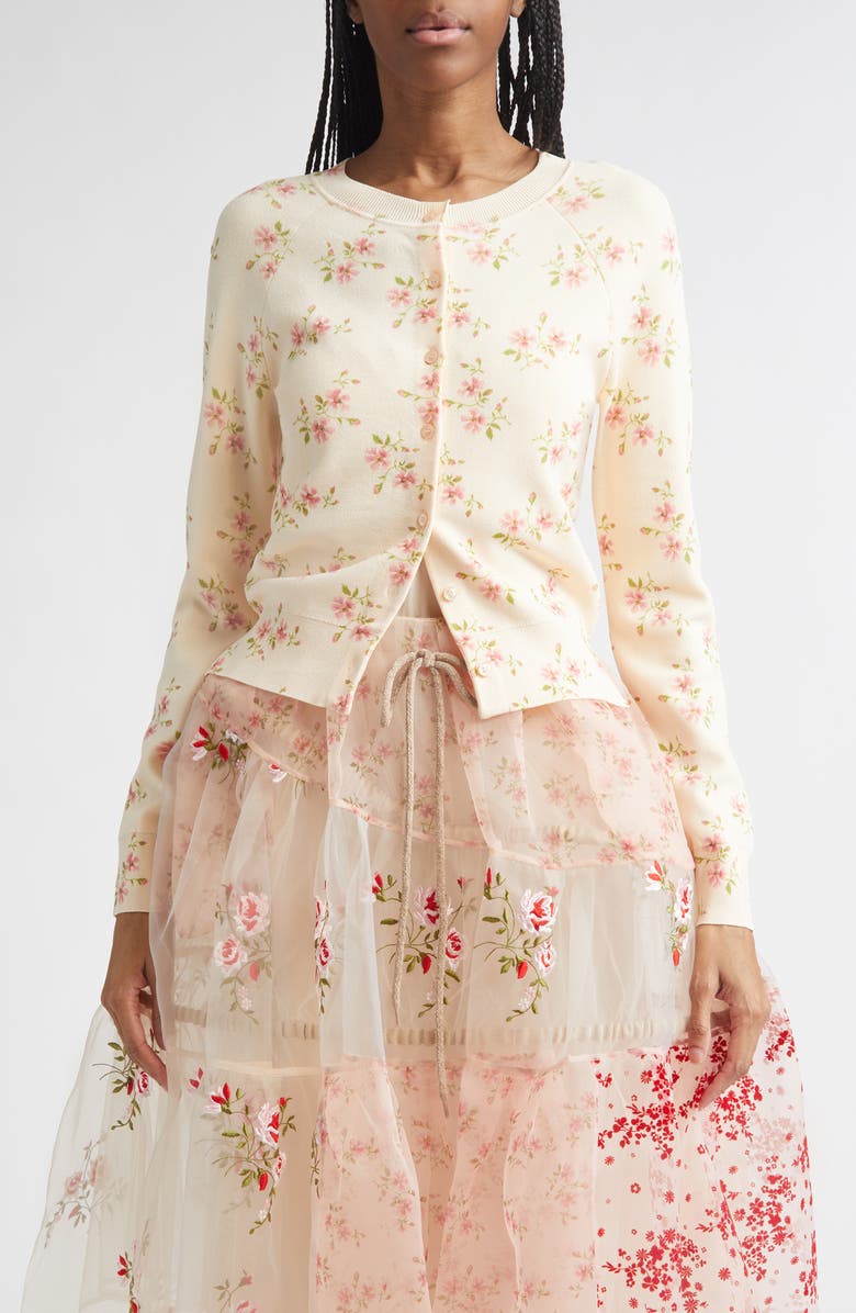 Simone Rocha Shrunken Tiny Flower Cardigan, Main, color, Cream Floral