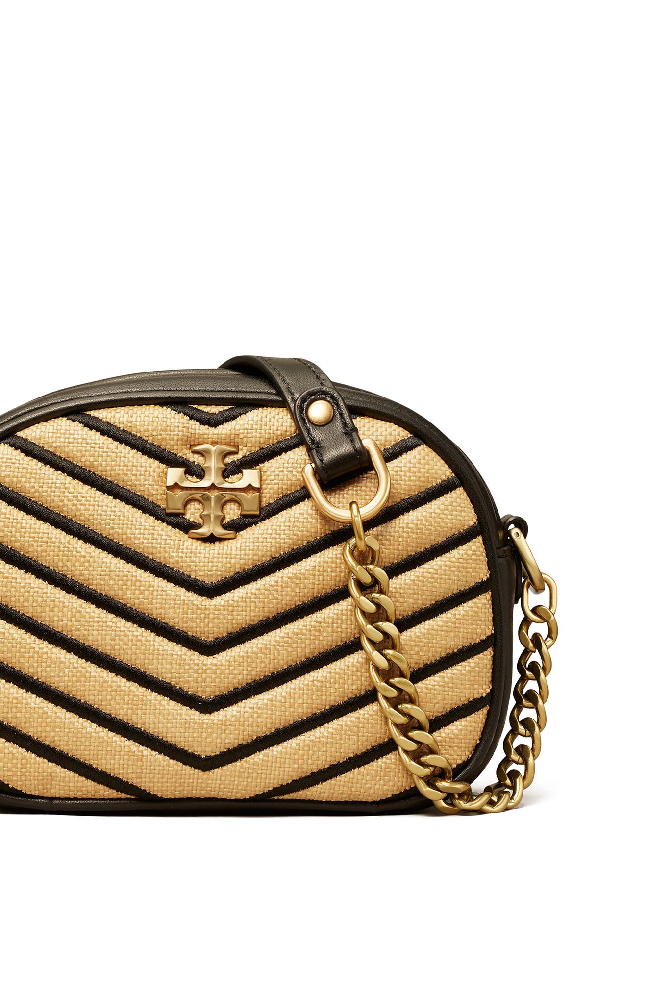 Tory Burch Kira Chevron Small Straw Crossbody Bag, Alternate, color, 