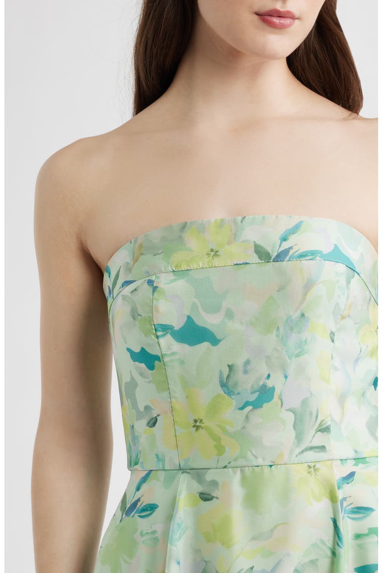 Elena Floral Print Strapless Midi Dress, Alternate, color, MINT MULTI