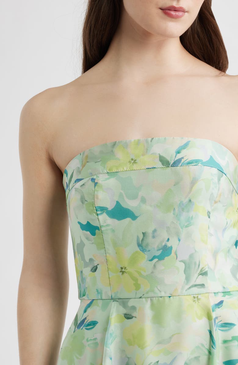 Lulus Elena Floral Print Strapless Midi Dress, Alternate, color, Mint Multi