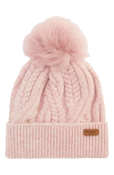 Elsdon Faux Fur Pompom Cable Stitch Beanie