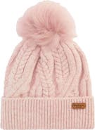Barbour Elsdon Faux Fur Pompom Cable Stitch Beanie