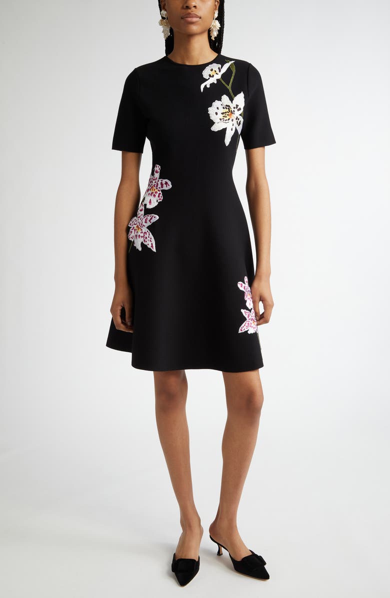 Oscar de la Renta Orchid Threadwork Fit & Flare Dress, Main, color,