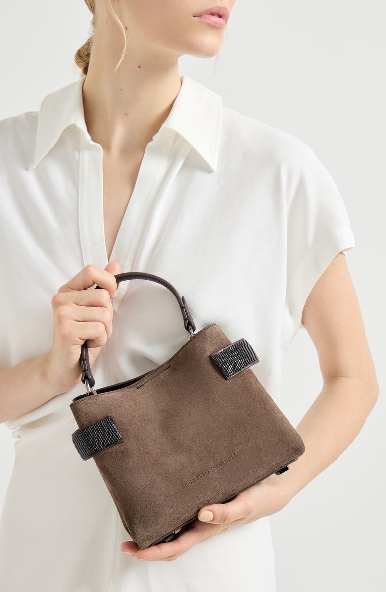 Brunello Cucinelli Small Top-Handle Essence bag, Alternate, color, Brown