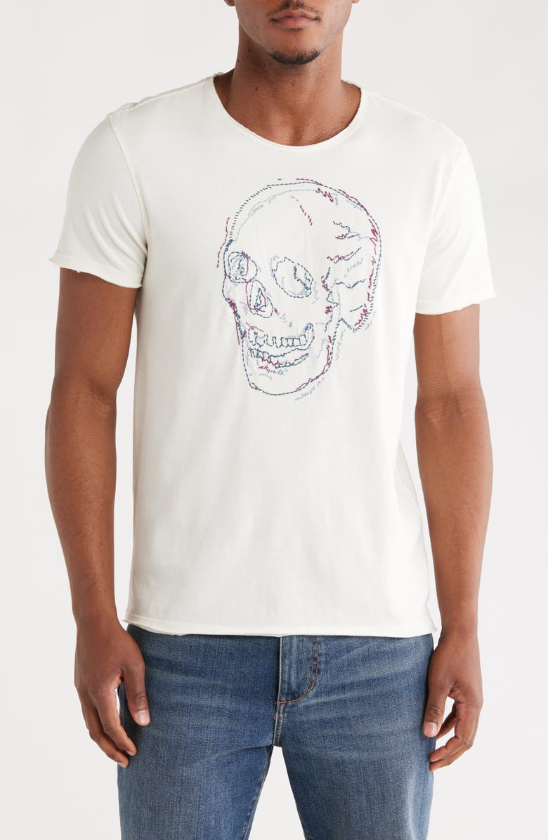 John Varvatos Embroidered Skull Organic Cotton T-Shirt, Main, color, Salt
