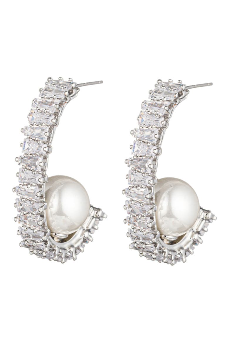 Ava Half Loop Imitation Pearl Drop Earrings, Main, color, SILVER