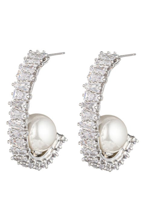 Ava Half Loop Imitation Pearl Drop Earrings