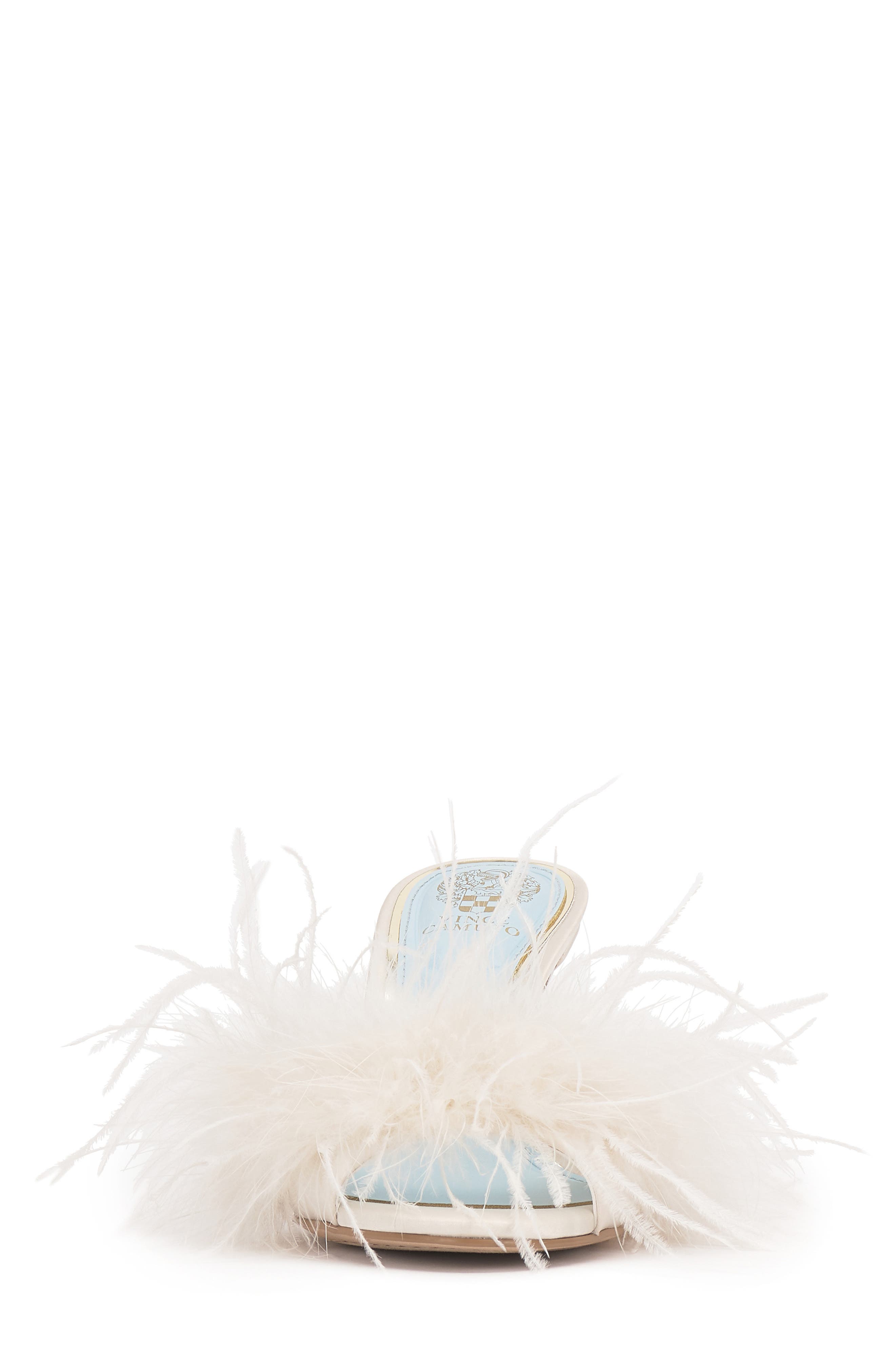 Vince Camuto Paelly Faux Feather Slide Sandal, Alternate, color, Milk