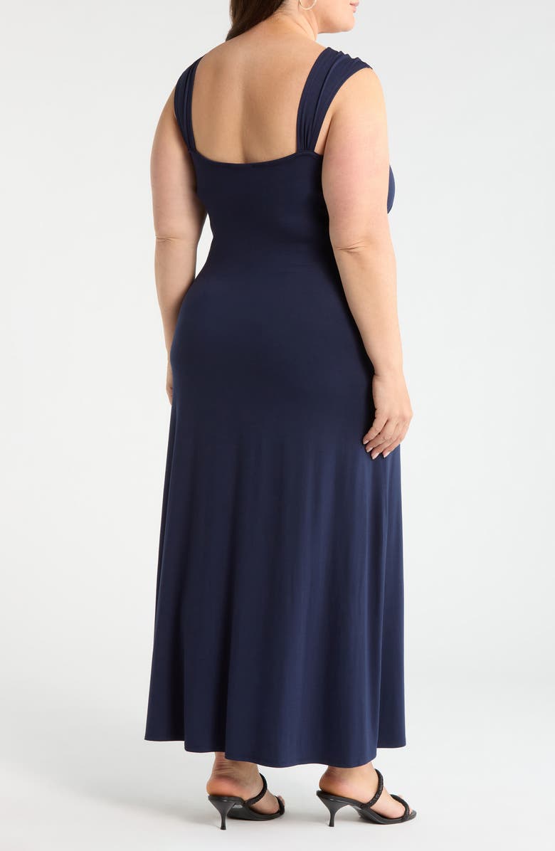 Loveappella Tie Front Jersey Maxi Dress, Alternate, color, Navy